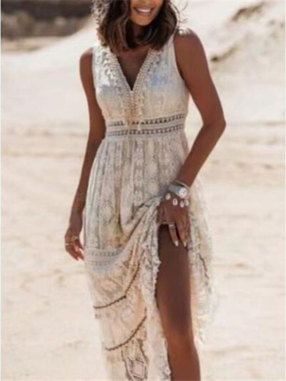 Lace V-Neck Sleeveless Maxi Dress